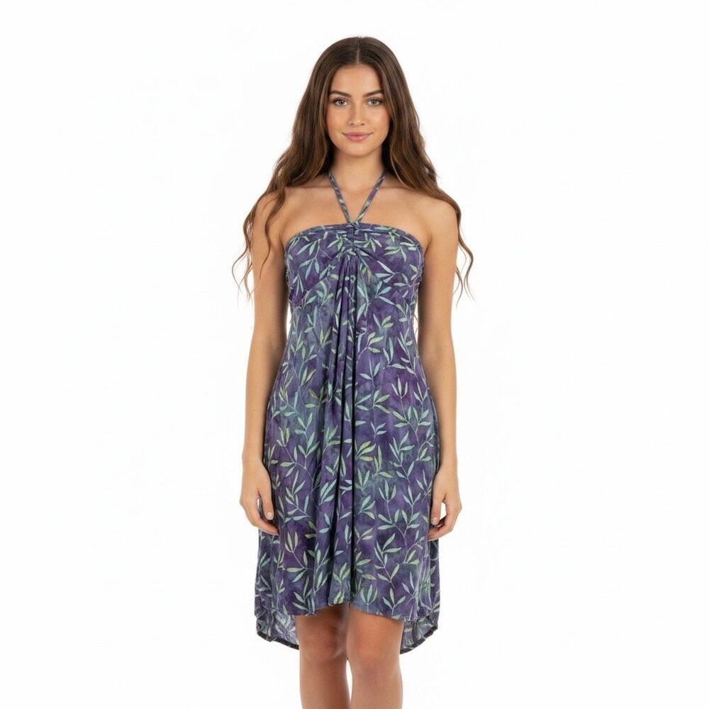 Hibiscus Collection Hawaiian Purple Tropical Halter Mini Dress One Size Summer